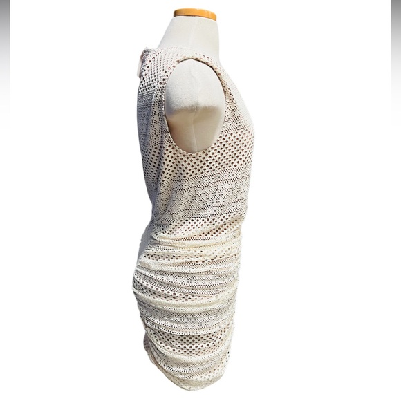 BCBGMAXAZRIA Renee Ivory Sleeveless Ruched-Side mini bodycon Dress Size Large - Picture 8 of 12